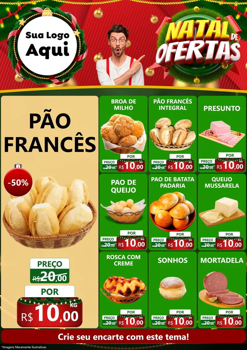 Modelo de Encarte para Encarte A4 Vertical com o tema Natal de Ofertas para Padaria