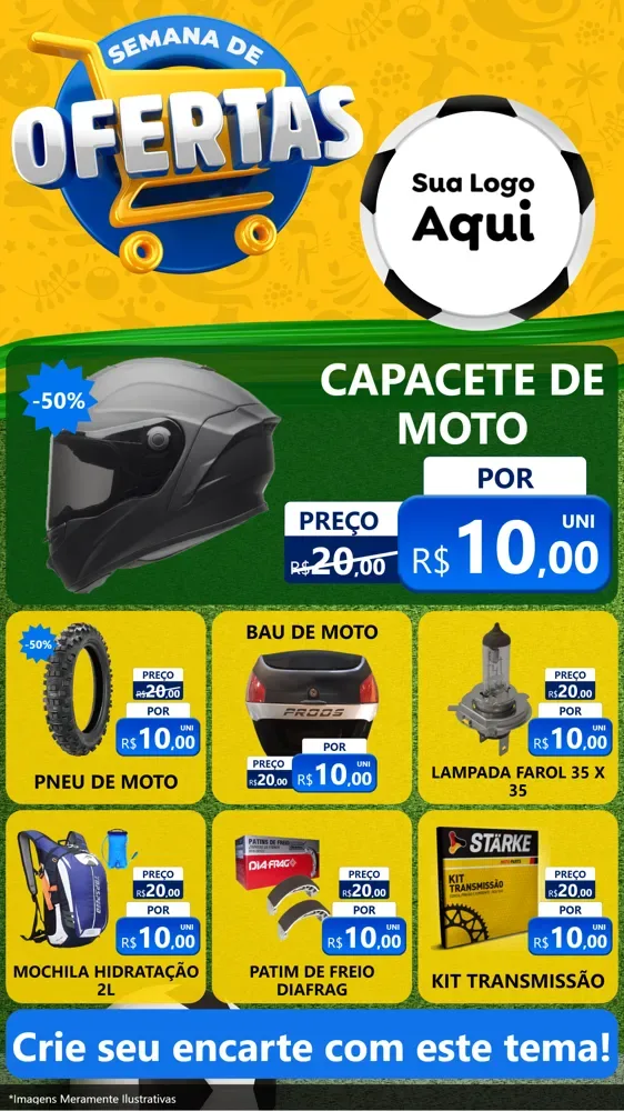Modelo de Rede Social para Stories com o tema Semana de Ofertas - Copa para Moto peças