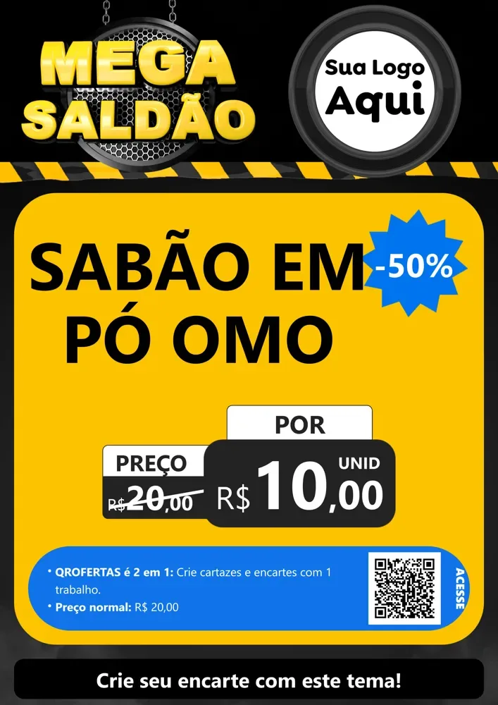 Modelo de Cartaz para Cartaz A4 Vertical com o tema Mega Saldão para Produtos de Limpeza