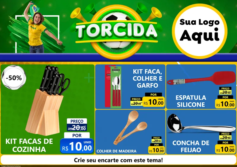 Modelo de Encarte para Encarte A4 Horizontal com o tema Torcida para Utilidades Domésticas