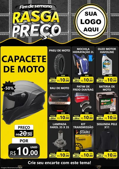 Modelo de Encarte para Encarte A4 Vertical com o tema Fim de Semana Rasga Preço para Moto peças