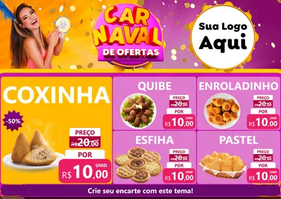 Modelo de Encarte para Encarte A4 Horizontal com o tema Carnaval de Ofertas para Salgadaria