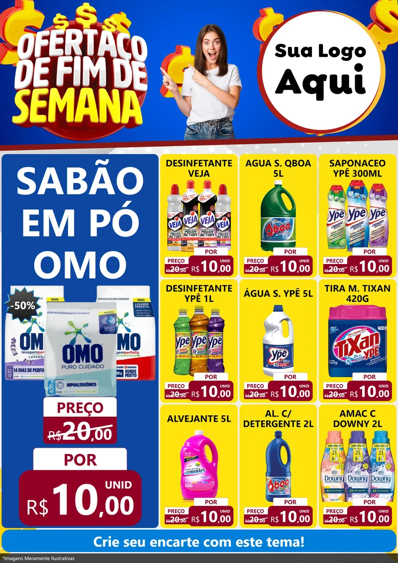 Modelo de Encarte para Encarte A4 Vertical com o tema Ofertaço de Fim de Semana para Produtos de Limpeza