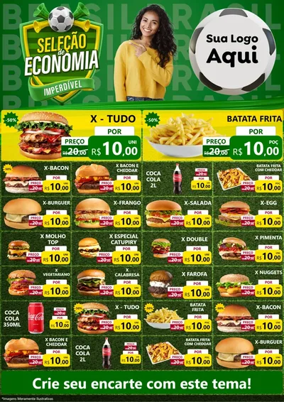 Modelo de Encarte para Encarte A4 Vertical com o tema Seleção de Economia - Copa para Hamburgueria