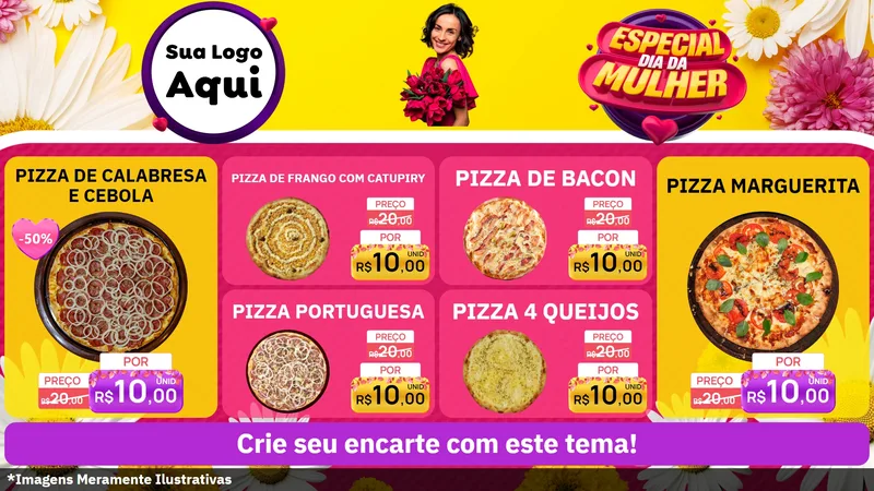Modelo de TV para TV Horizontal com o tema Especial Dia da Mulher para Pizzaria