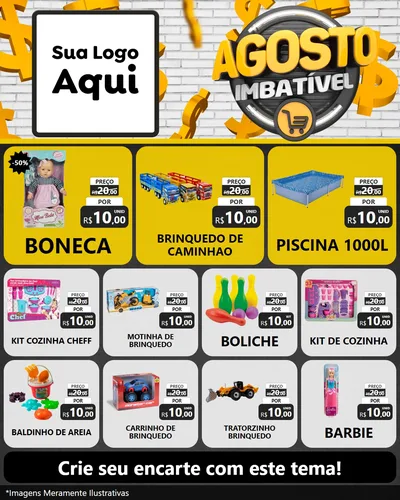 Modelo de Rede Social para Feed Instagram com o tema Agosto imbatível para Brinquedos