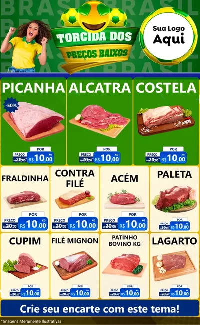 Modelo de Encarte para Encarte Grande com o tema Torcida dos Preços Baixos - Copa para Açougue