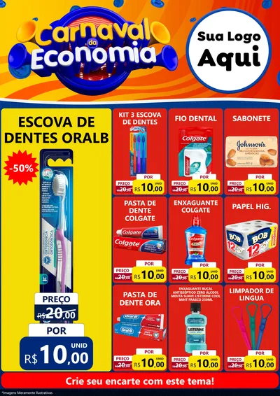 Modelo de Encarte para Encarte A4 Vertical com o tema Carnaval da Economia para Higiene Pessoal
