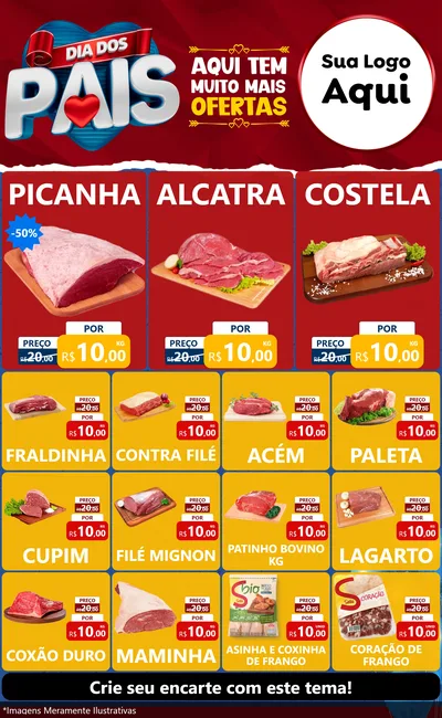 Modelo de Encarte para Encarte Grande com o tema Dia dos Pais para Açougue