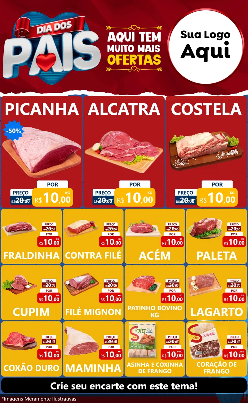 Modelo de Encarte para Encarte Grande com o tema Dia dos Pais para Açougue