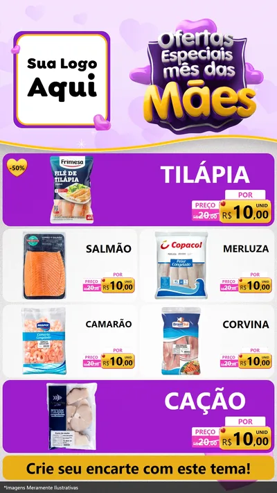 Modelo de TV para TV Vertical com o tema Ofertas Especiais - Mês das Mães para Peixaria
