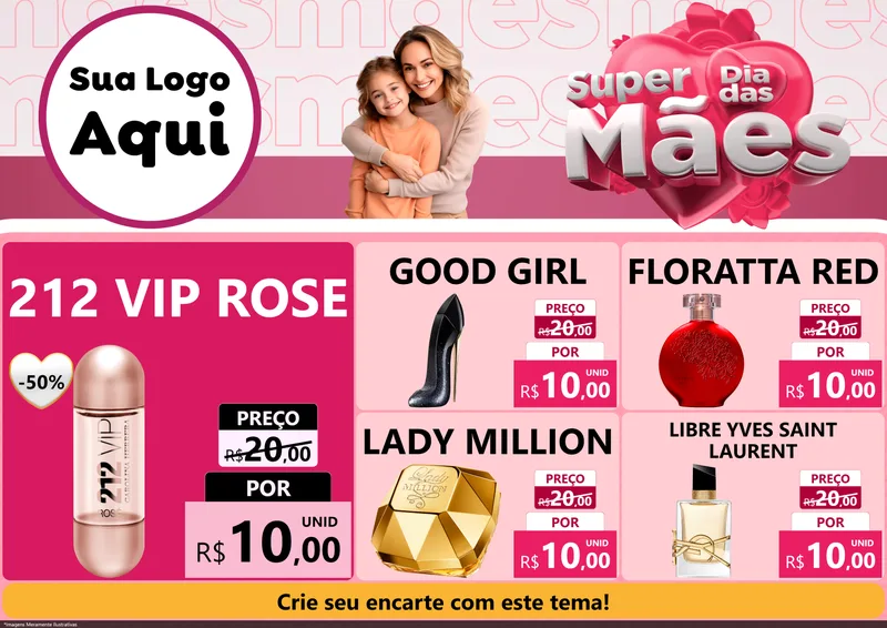 Modelo de Encarte para Encarte A4 Horizontal com o tema Super Dia Das Mães para Perfumes