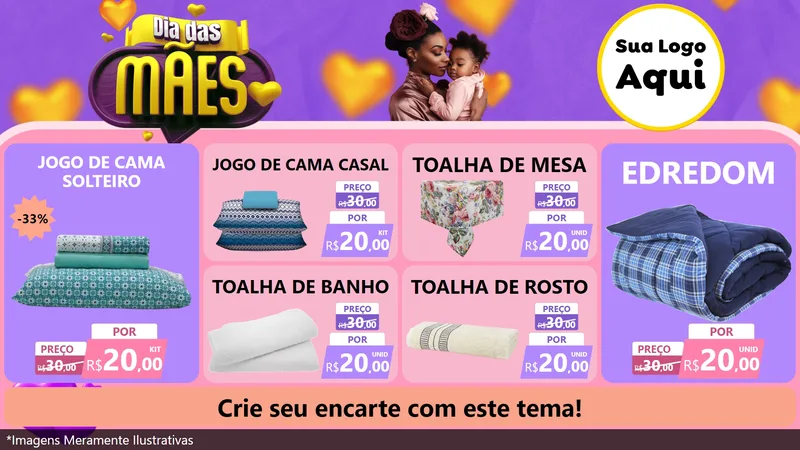 Modelo de TV para TV Horizontal com o tema Dia das Mães para Cama, Mesa e Banho