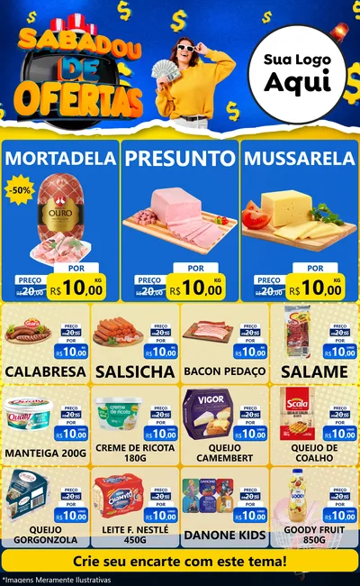 Modelo de Encarte para Encarte Grande com o tema Sabadou de Ofertas para Frios e Laticínios