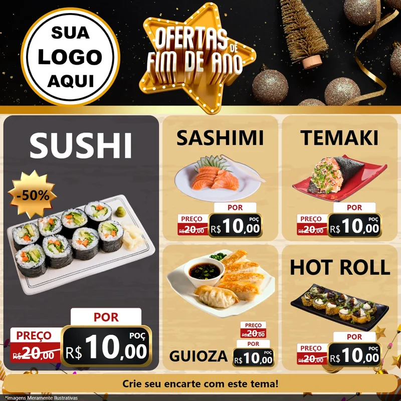 Modelo de Rede Social para Feed Facebook com o tema Ofertas de Fim de Ano para Comida japonesa