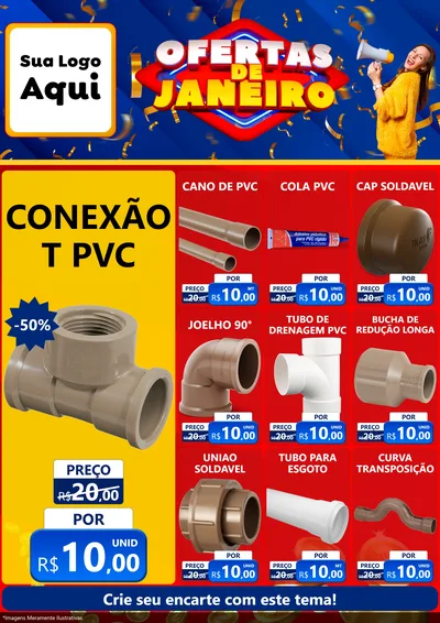 Modelo de Encarte para Encarte A4 Vertical com o tema Ofertas de Janeiro para Tubos e conexões