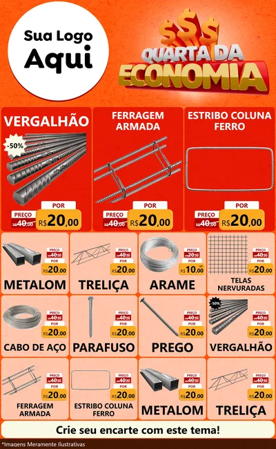 Modelo de Encarte para Encarte Grande com o tema Quarta da Economia para Ferragens
