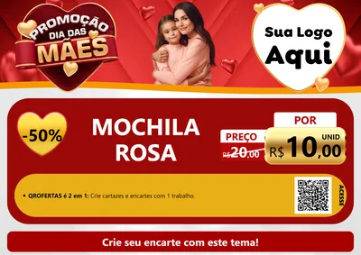 Modelo de Cartaz para Cartaz A4 Horizontal com o tema Promoção Dia das Mães para Papelaria