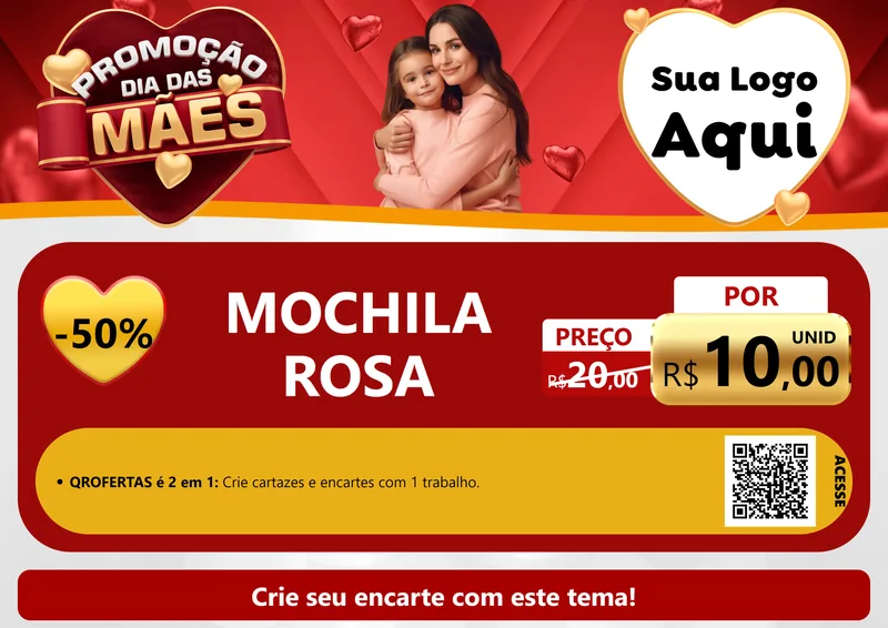 Modelo de Cartaz para Cartaz A4 Horizontal com o tema Promoção Dia das Mães para Papelaria