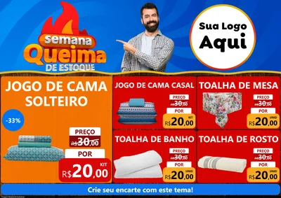 Modelo de Encarte para Encarte A4 Horizontal com o tema Semana Queima de Estoque para Cama, Mesa e Banho