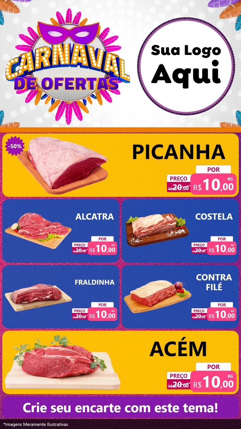 Modelo de TV para TV Vertical com o tema Carnaval de Ofertas para Açougue
