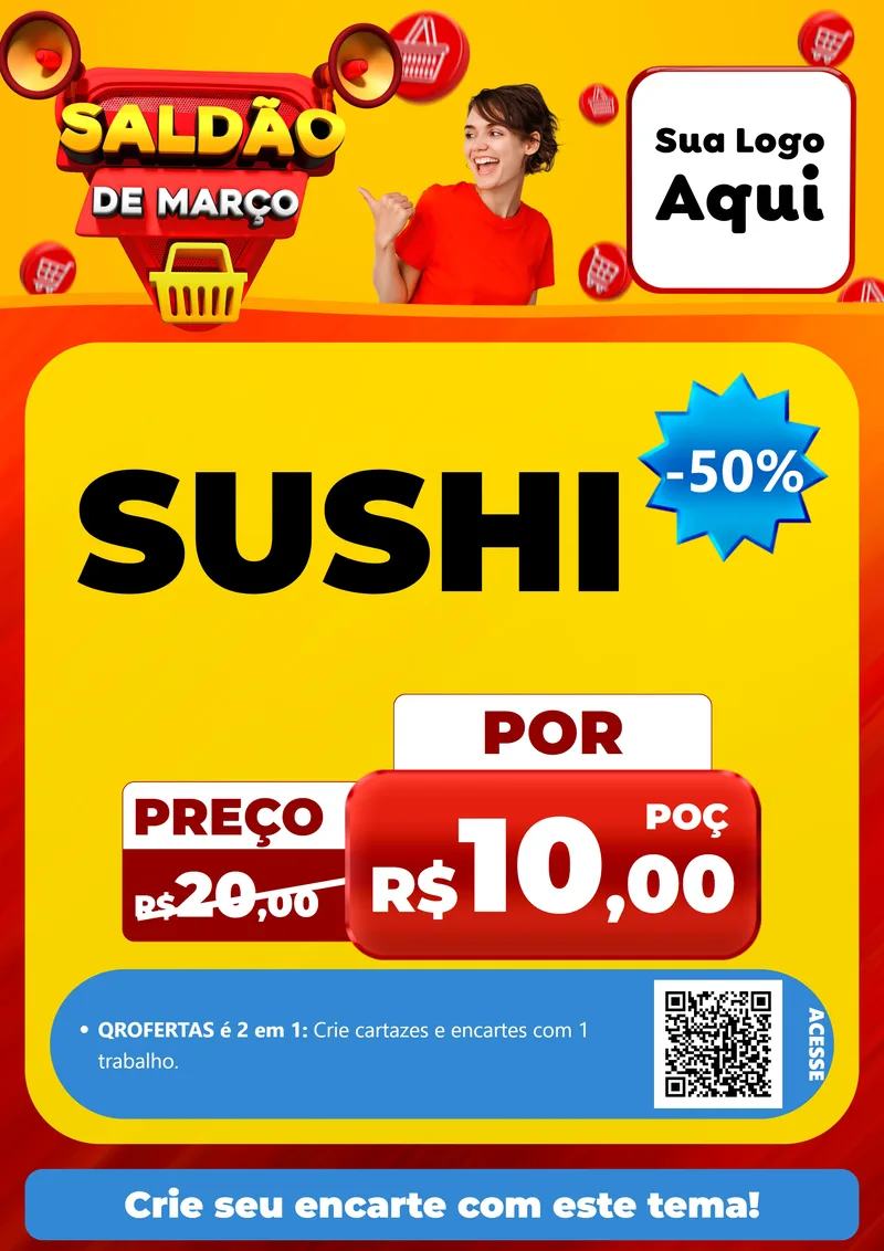Modelo de Cartaz para Cartaz A4 Vertical com o tema Saldão de Março para Comida japonesa