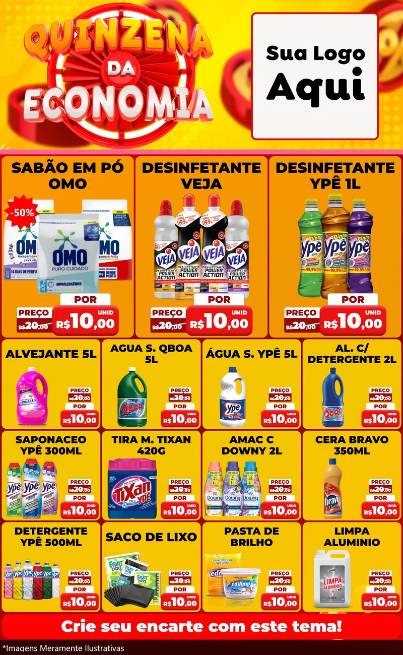 Modelo de Encarte para Encarte Grande com o tema Quinzena Da Economia para Produtos de Limpeza