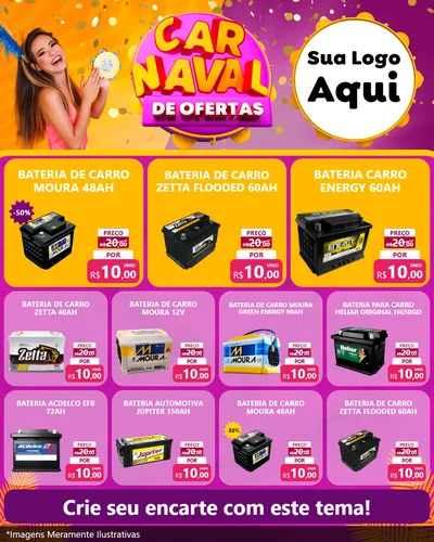 Modelo de Rede Social para Feed Instagram com o tema Carnaval de Ofertas para Baterias Elétricas
