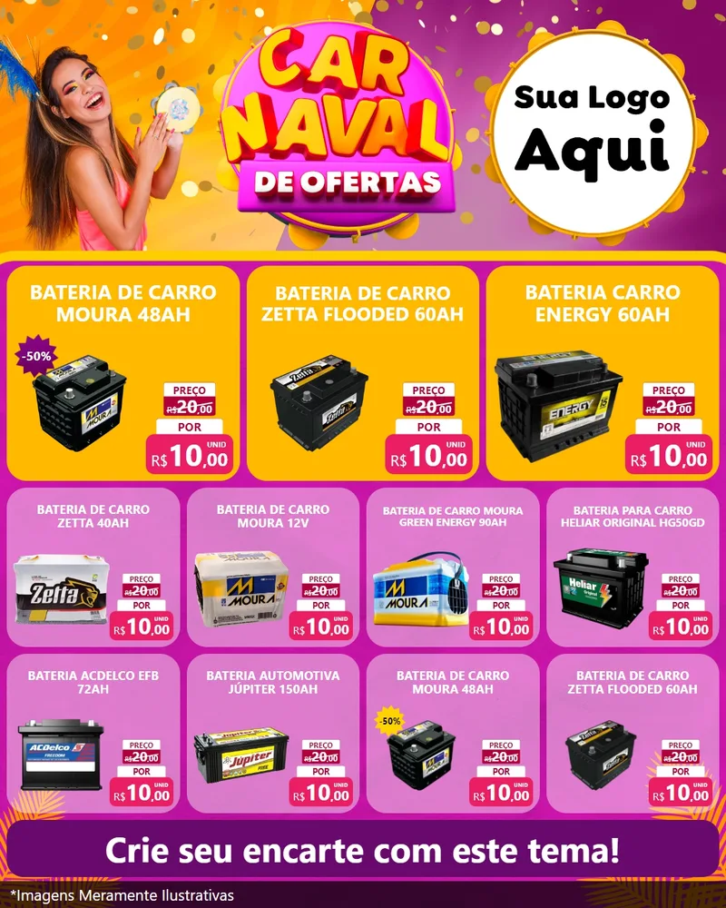 Modelo de Rede Social para Feed Instagram com o tema Carnaval de Ofertas para Baterias Elétricas