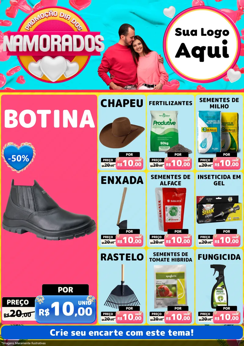 Modelo de Encarte para Encarte A4 Vertical com o tema Promoção Dia dos Namorados para Agropecuária