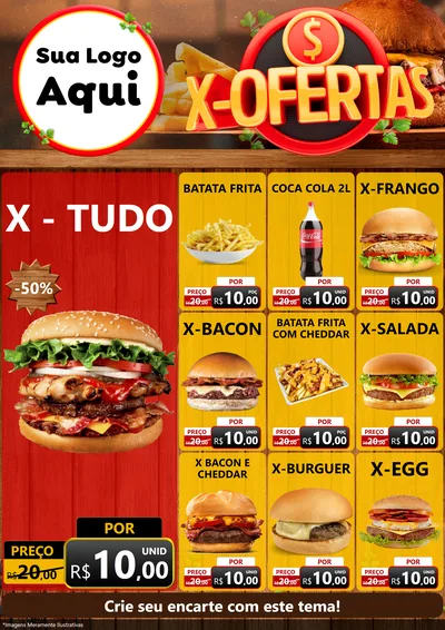 Modelo de Encarte para Encarte A4 Vertical com o tema X - Ofertas para Hamburgueria