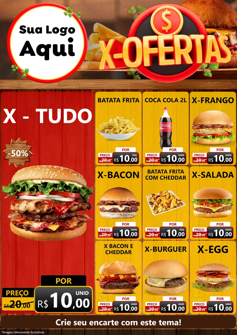 Modelo de Encarte para Encarte A4 Vertical com o tema X - Ofertas para Hamburgueria