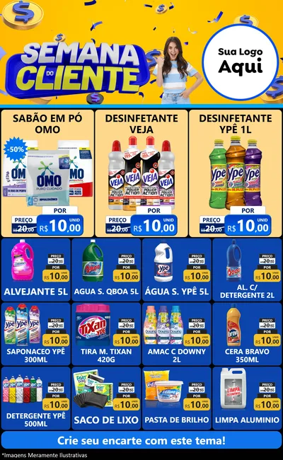 Modelo de Encarte para Encarte Grande com o tema Semana do Cliente para Produtos de Limpeza