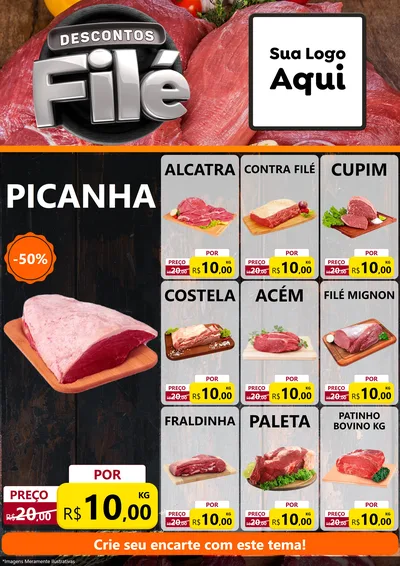 Modelo de Encarte para Encarte A4 Vertical com o tema Descontos Filé para Açougue