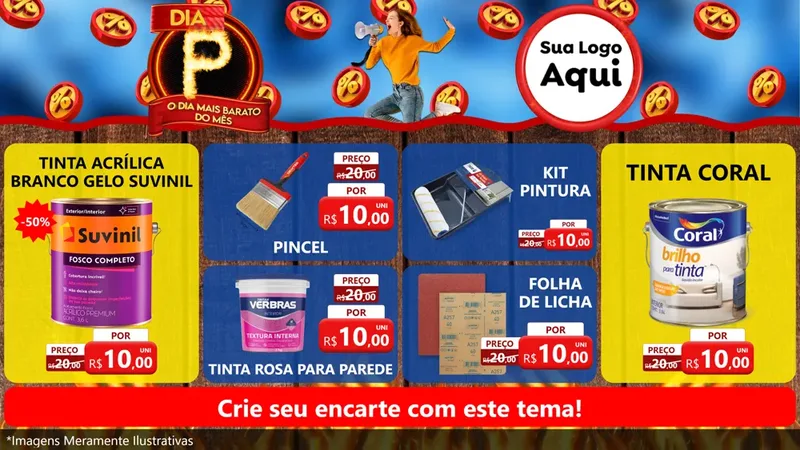 Modelo de TV para TV Horizontal com o tema Dia P - O Dia Mais Barato Do Mês para Tintas e Ferramentas