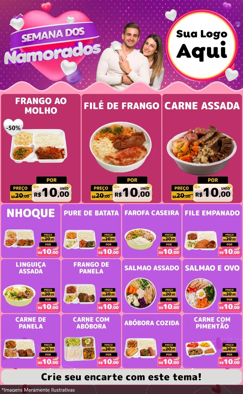 Modelo de Encarte para Encarte Grande com o tema Semana dos Namorados para Restaurante