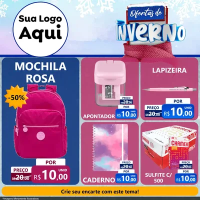 Modelo de Rede Social para Feed Facebook com o tema Ofertas de Inverno para Papelaria