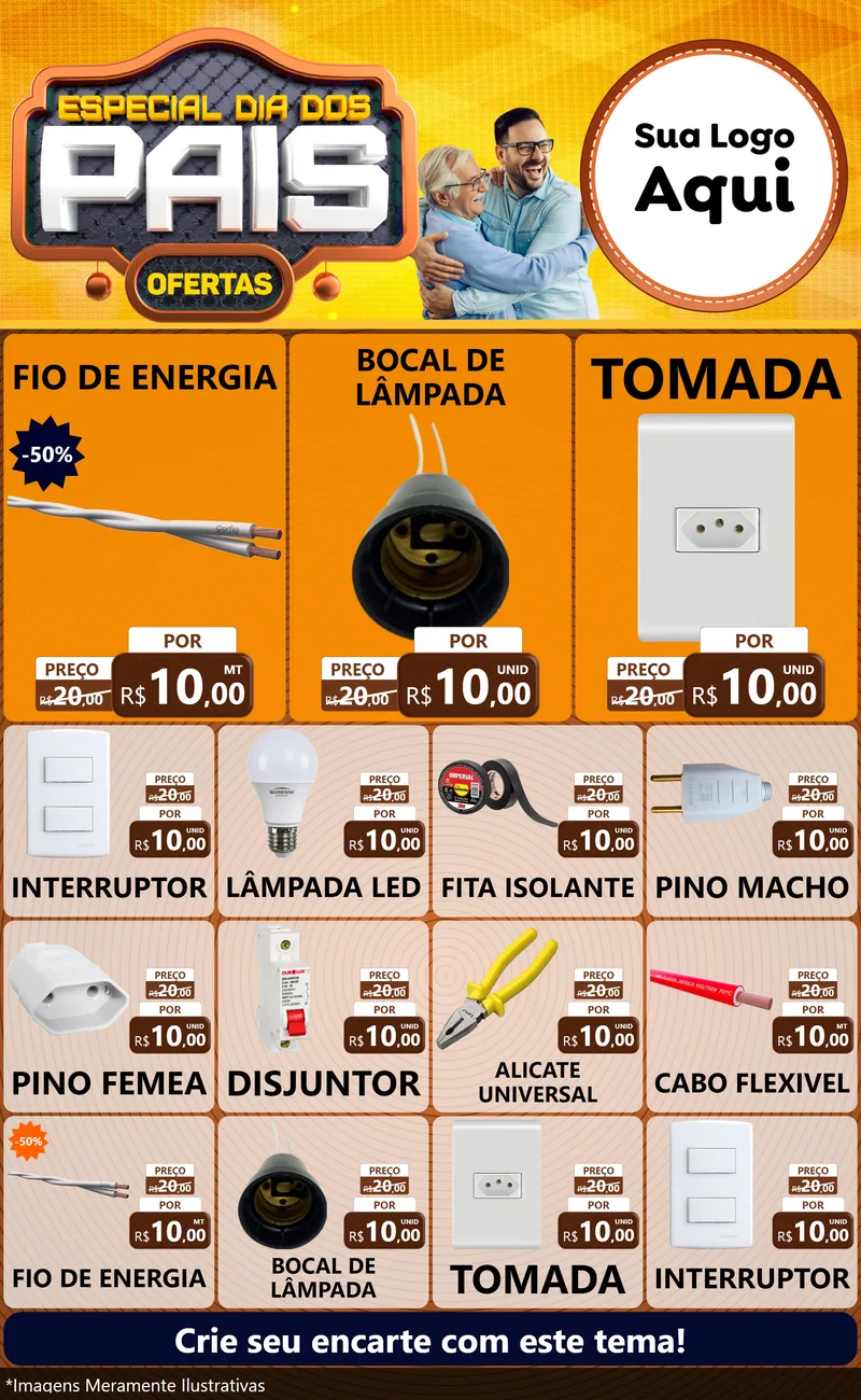 Modelo de Encarte para Encarte Grande com o tema Especial Dia dos Pais para Materiais Elétricos
