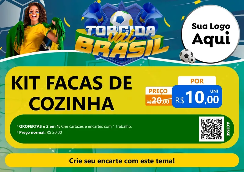Modelo de Cartaz para Cartaz A4 Horizontal com o tema Torcida Vai Brasil - Copa para Utilidades Domésticas