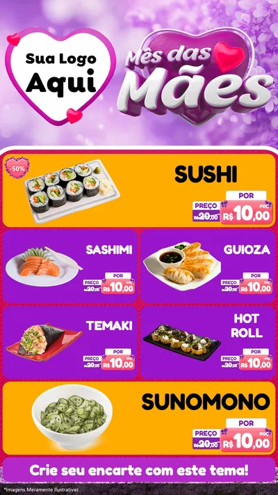 Modelo de TV para TV Vertical com o tema Mês das Mães para Comida japonesa