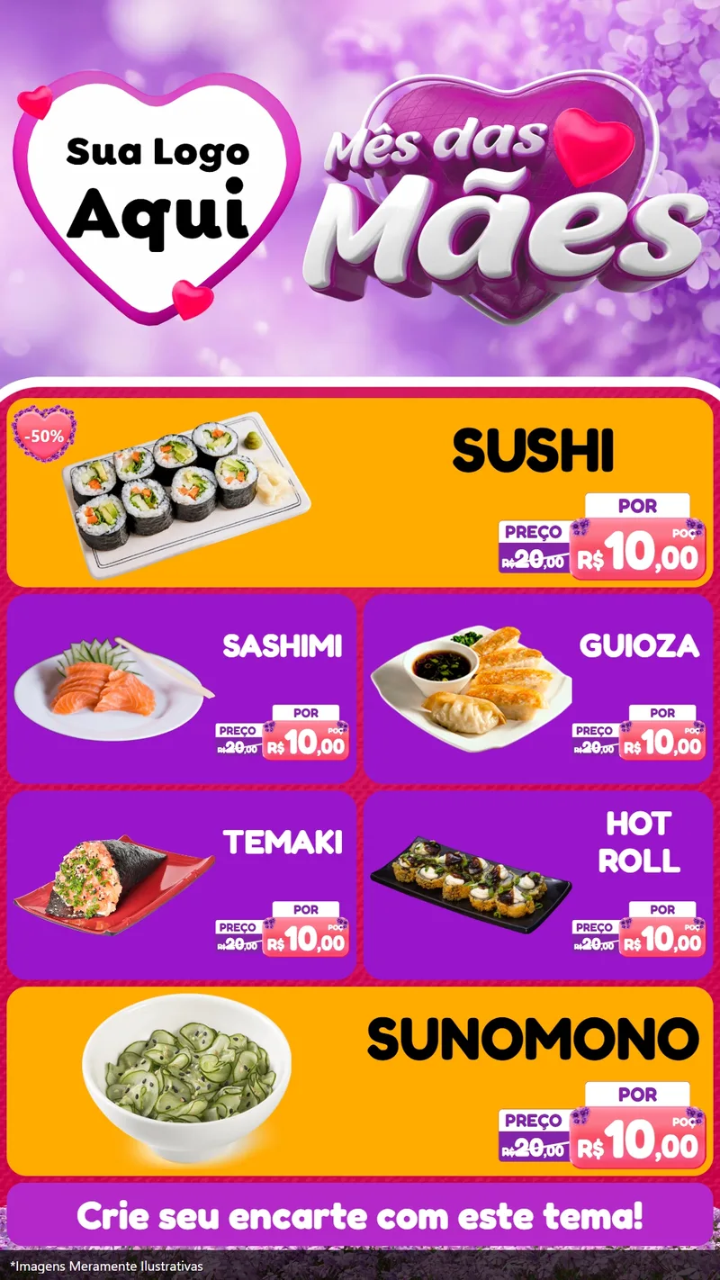 Modelo de TV para TV Vertical com o tema Mês das Mães para Comida japonesa