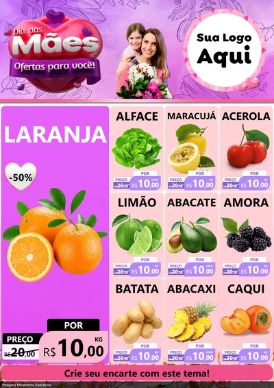 Modelo de Encarte para Encarte A4 Vertical com o tema Dia das Mães Ofertas para Você! para Hortifrúti