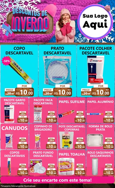 Modelo de Encarte para Encarte Grande com o tema Descontos de Inverno para Embalagens