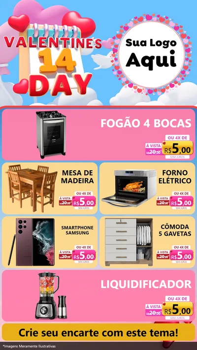 Modelo de TV para TV Vertical com o tema Valentine's Day para Móveis e Eletro