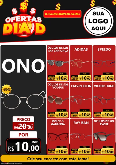 Modelo de Encarte para Encarte A4 Vertical com o tema Ofertas Dia D para Óticas