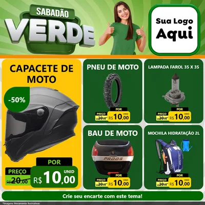 Modelo de Rede Social para Feed Facebook com o tema Sabadão Verde para Moto peças