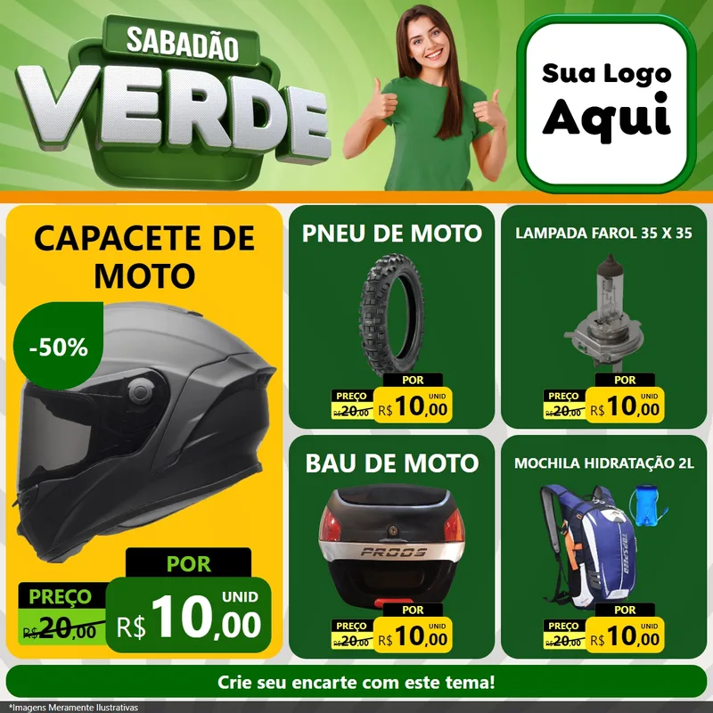 Modelo de Rede Social para Feed Facebook com o tema Sabadão Verde para Moto peças