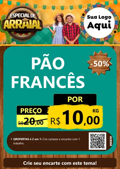 Modelo de Cartaz para Cartaz A4 Vertical com o tema Especial De Arraial para Padaria