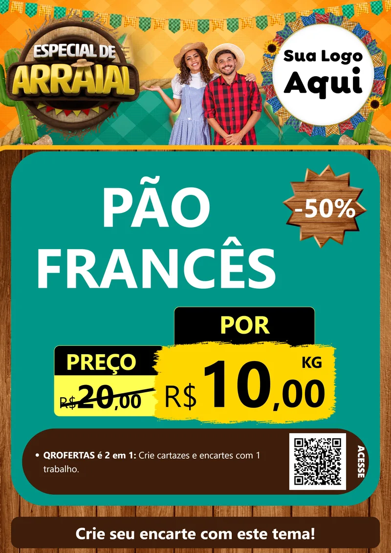 Modelo de Cartaz para Cartaz A4 Vertical com o tema Especial De Arraial para Padaria