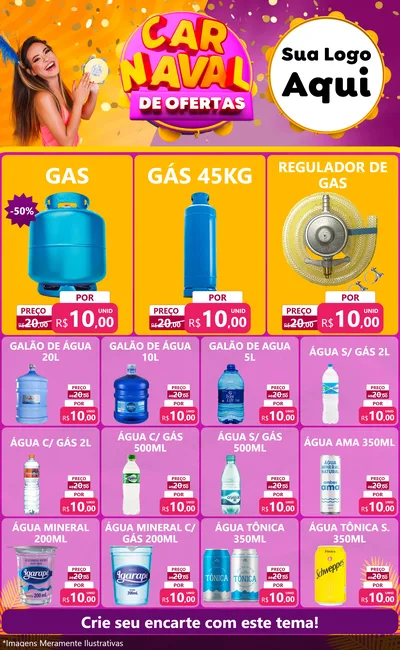 Modelo de Encarte para Encarte Grande com o tema Carnaval de Ofertas para Água e gás